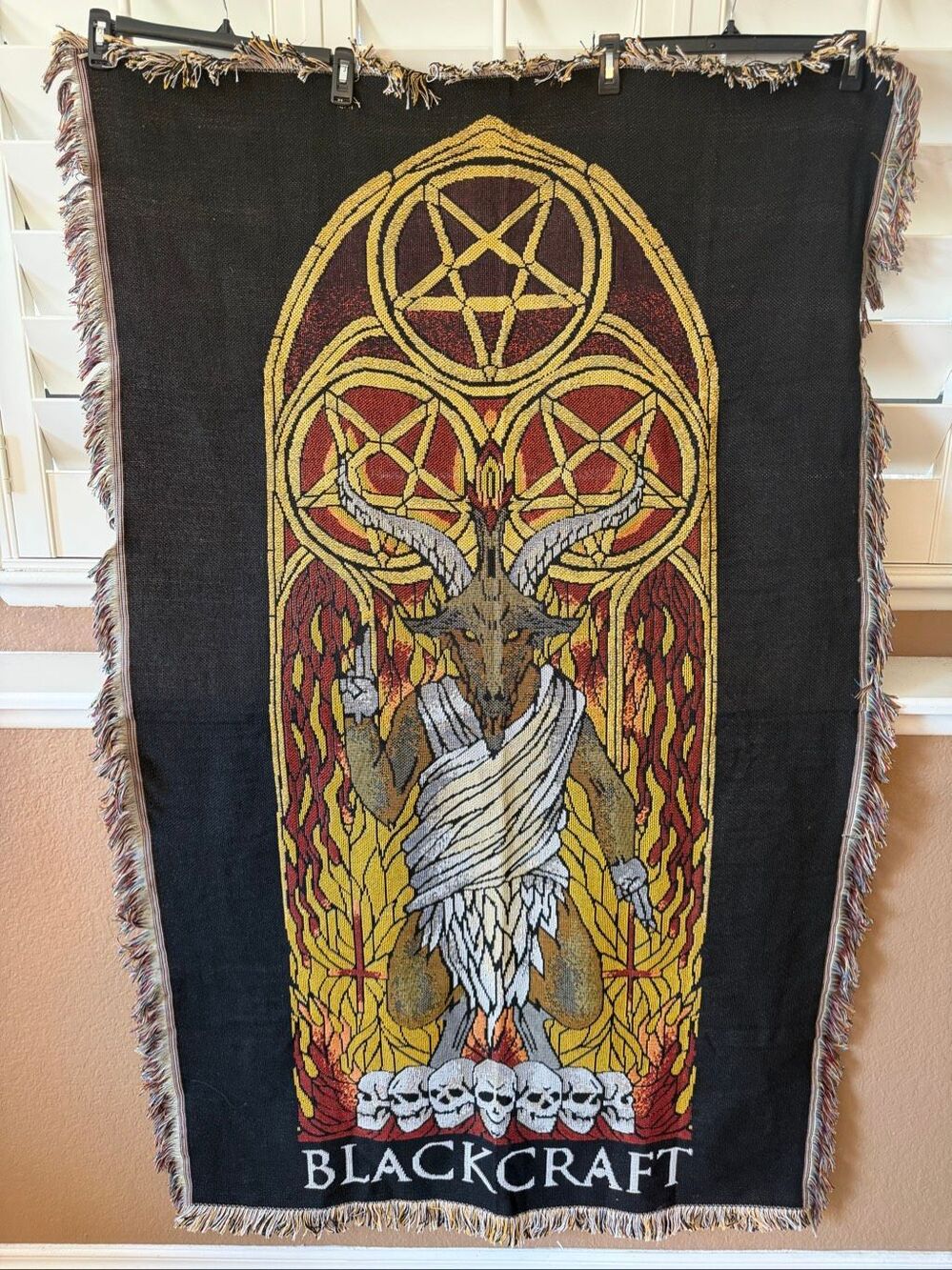 Blackcraft Cult Woven Throw Blanket Fringe Tapestry Baphomet Gothic Wall Hang